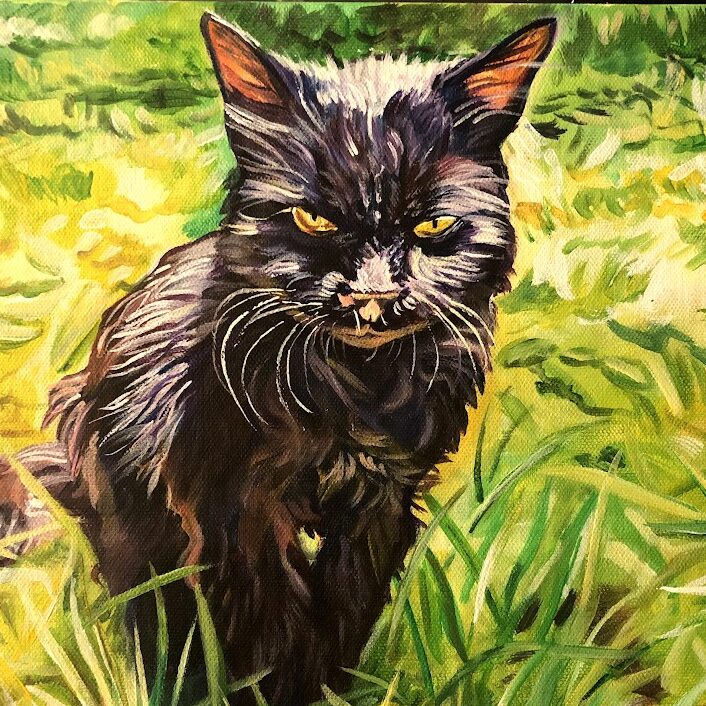 Black Cat painting in Acrylic on Canvas 